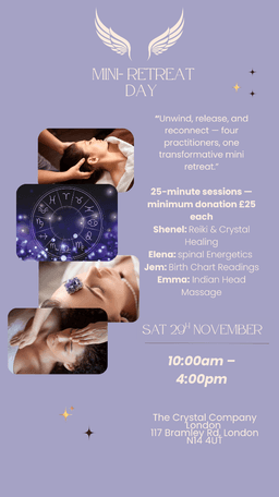 29th Nov -Mini Retreat 1:1 Spinal Energetics Session- Crystal Company London